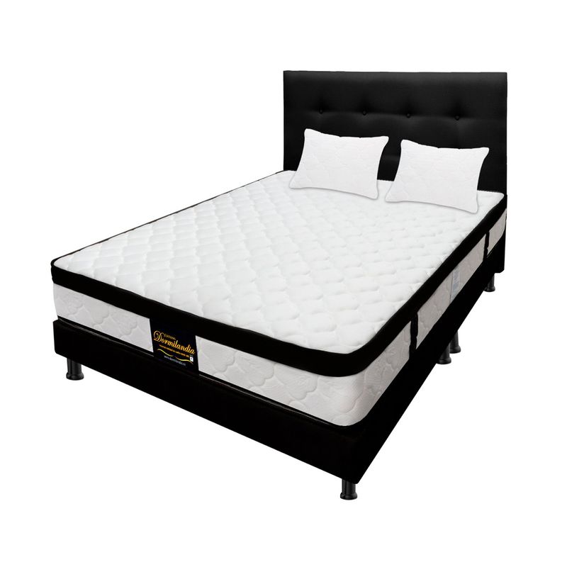 DORMILANDIA - Colchón con Base Cama cama King Firmeza Media Ortopédico Resortado con Pillow Versalles 200 x 200 cm + 2 Almohadas Dormilandia - 0% Interés a 3 Cuotas Pagando con tu CMR Banco Falabella