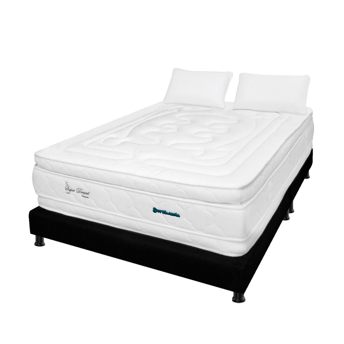 DORMILANDIA - Colchón con Base Cama King Firmeza Media Espumado con Doble Pillow Super Dream Plus 200 x 200 cm + 2 Almohadas Dormilandia - Compra Sin Interes, Te Devolvemos el 100% de los Intereses Pagando con Tarjeta CMR Banco Falabella a 3 Cuotas