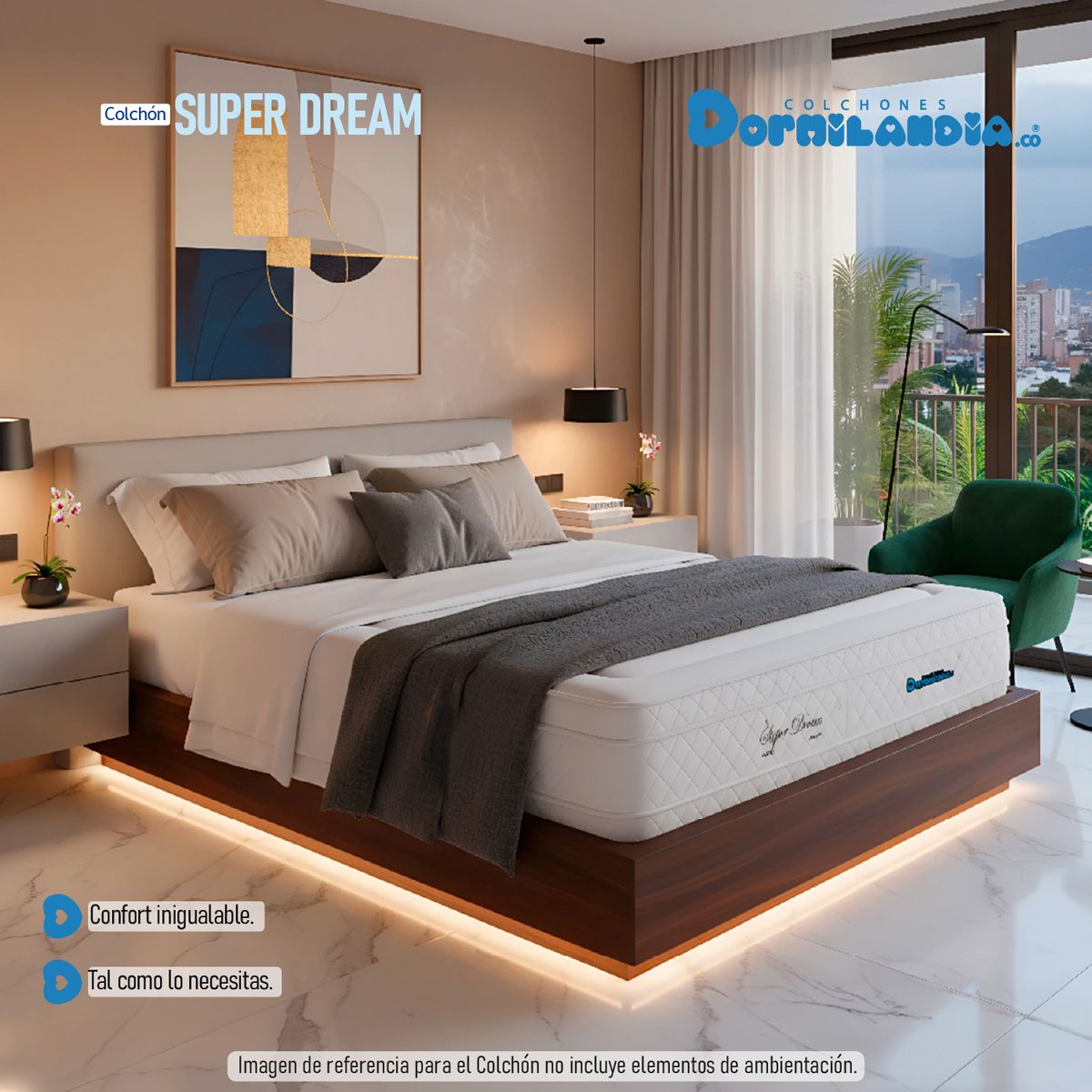 DORMILANDIA - Colchón Queen Firmeza Media Espumado con Doble Pillow Super Dream Plus 160 x 190 cm Dormilandia - Compra Sin Interes, Te Devolvemos el 100% de los Intereses Pagando con Tarjeta CMR Banco Falabella a 3 Cuotas