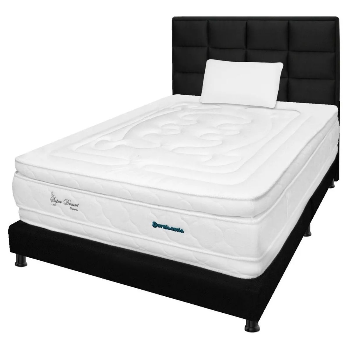 DORMILANDIA - Colchón con Base Cama cama Sencillo Firmeza Media Espumado con Doble Pillow Super Dream Plus 100 x 190 cm + Almohada Dormilandia - Compra Sin Interes, Te Devolvemos el 100% de los Intereses Pagando con Tarjeta CMR Banco Falabella a 3 Cuotas