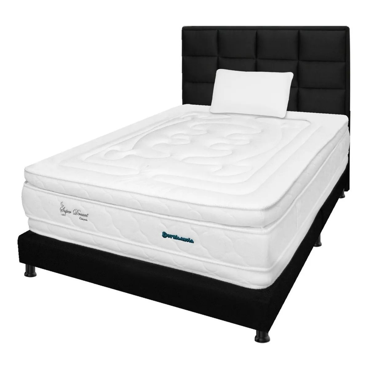 DORMILANDIA - Colchón con Base Cama cama Sencillo Firmeza Media Espumado con Doble Pillow Super Dream Plus 100 x 190 cm + Almohada Dormilandia - Compra Sin Interes, Te Devolvemos el 100% de los Intereses Pagando con Tarjeta CMR Banco Falabella a 3 Cuotas