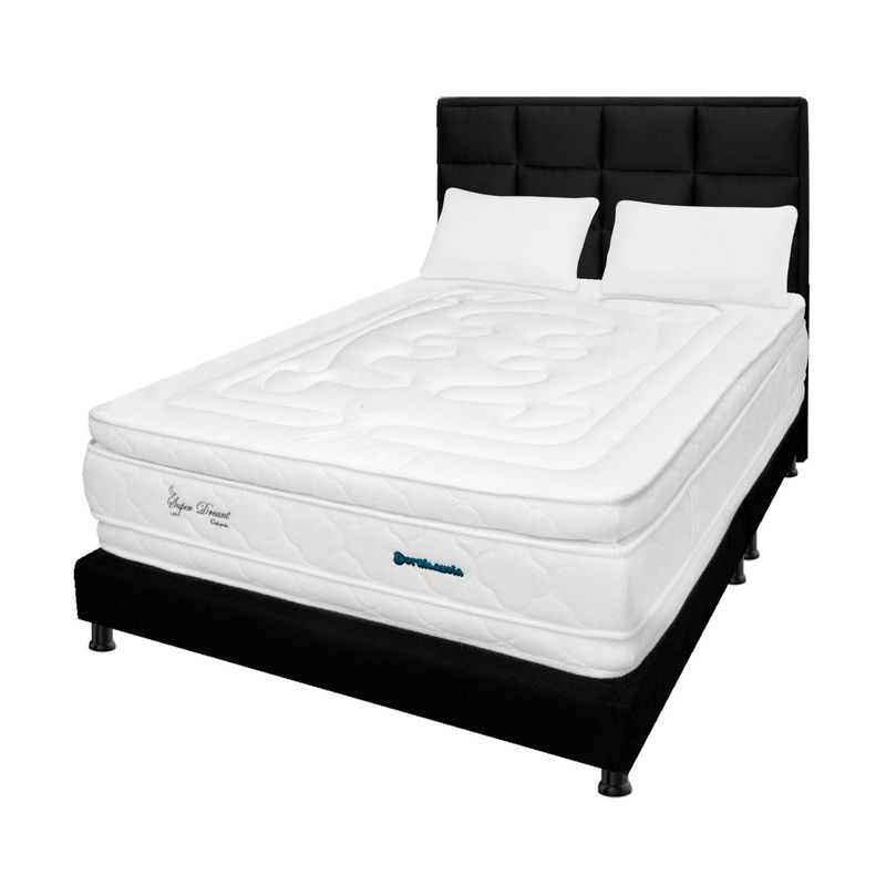 DORMILANDIA - Colchón con Base Cama cama King Firmeza Media Espumado con Doble Pillow Super Dream Plus 200 x 200 cm + 2 Almohadas Dormilandia - 0% Interés a 3 Cuotas Pagando con tu CMR Banco Falabella