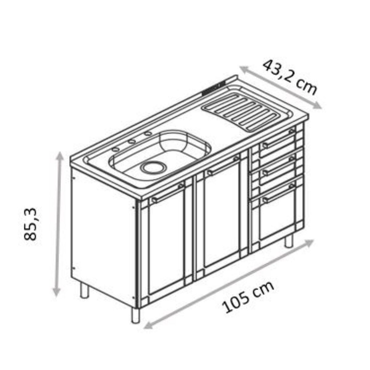 BERTOLINI - Mueble inferior de Cocina Moderno Multi 105 x 85.3 x 43.2 cm con Lavaplatos Bertolini
