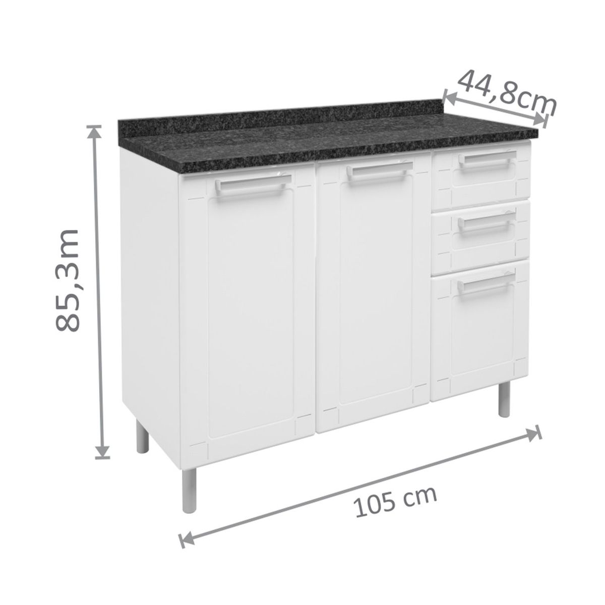 BERTOLINI - Mueble Inferior En Acero Al Carbon  1,05m Bertolini  con Mesón En Mdp