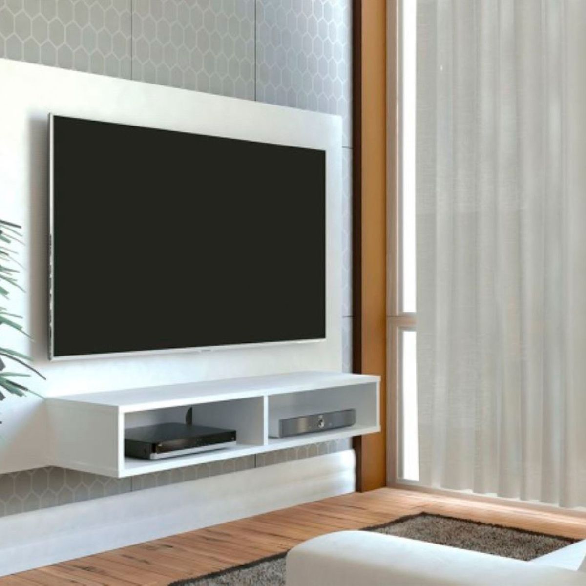 BERTOLINI - Panel para TV Moderno de 120 x 89 x 28 cm para Televisores de Hasta 42 Pulgadas, Blanco Bertolini
