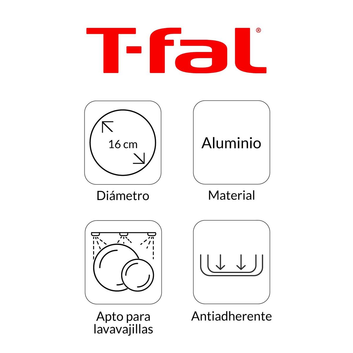 T-FAL - Set x 2 Cacerolas TEFAL Antiadherente Aluminio 16 cm