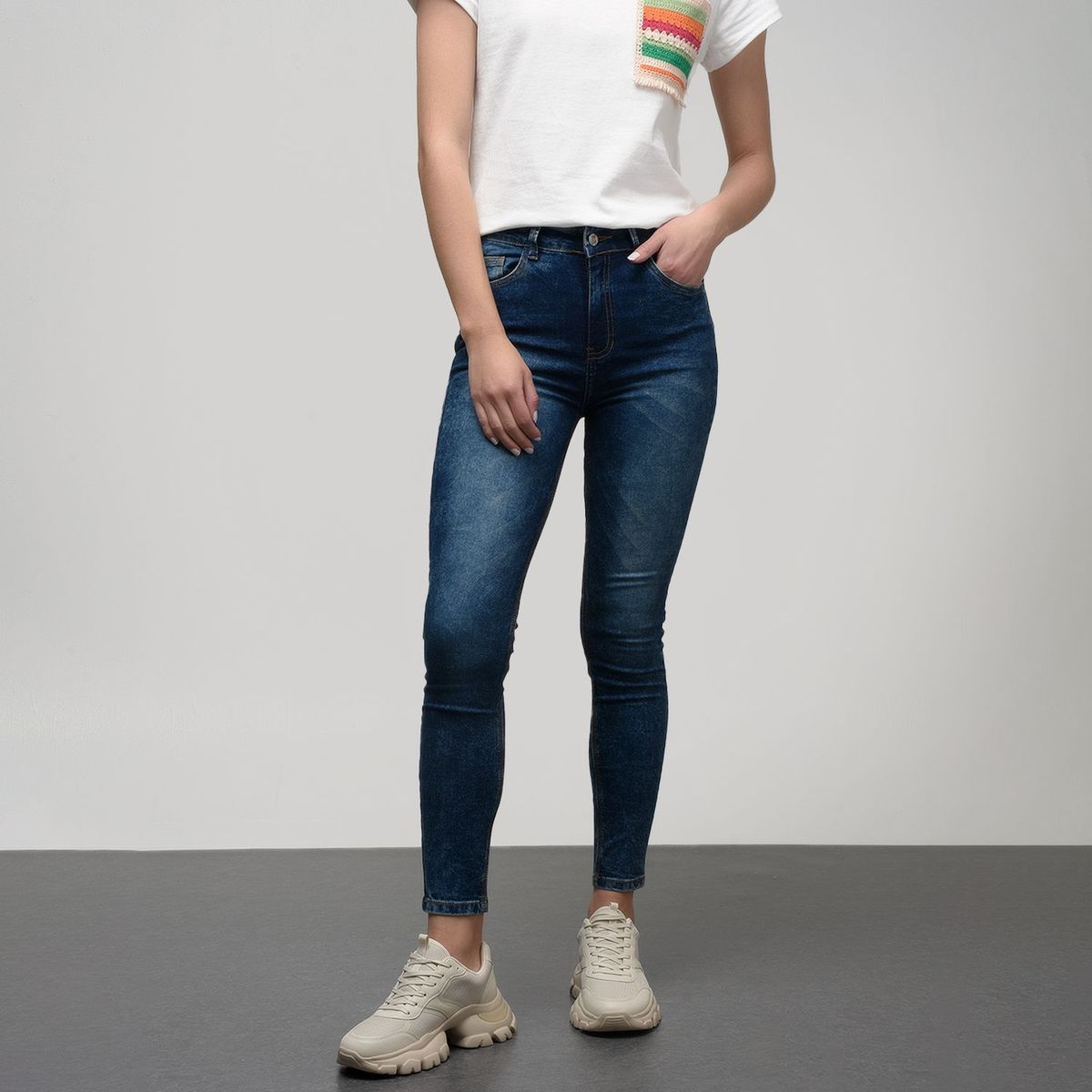 BASEMENT - Jean Skinny para Mujer Tiro medio de Algodón Basement