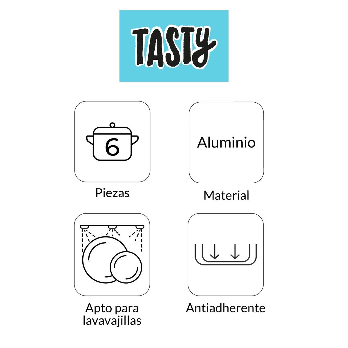 TASTY - Juego de Ollas Tasty Aluminio Antiadherente 6 Piezas