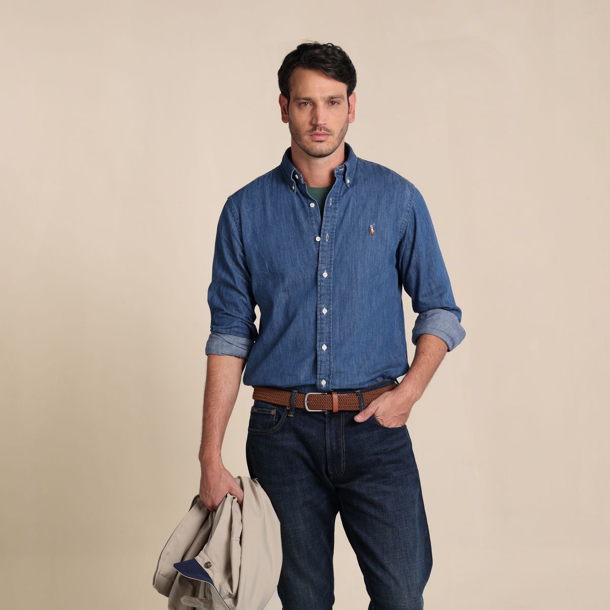 POLO RALPH LAUREN - Camisa de Jean Hombre Manga Larga Custom Fit Polo Ralph Lauren