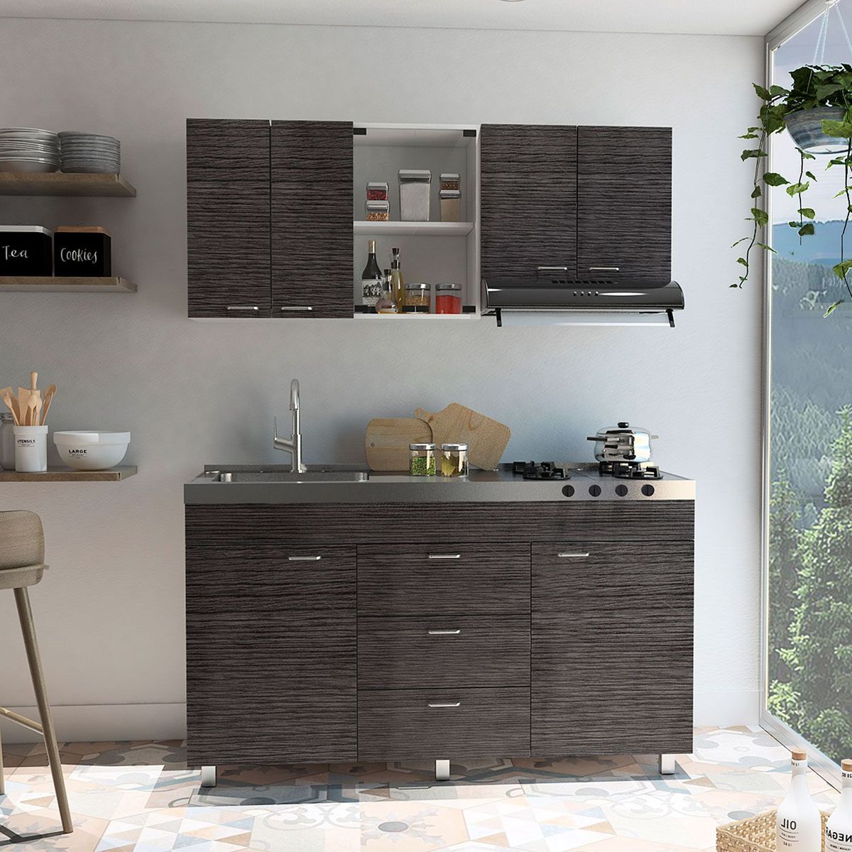 RTA MUEBLES - Cocina 150 Cm Lumina Blanco/Amaretto 2 Cajones Rta Muebles - Mueble