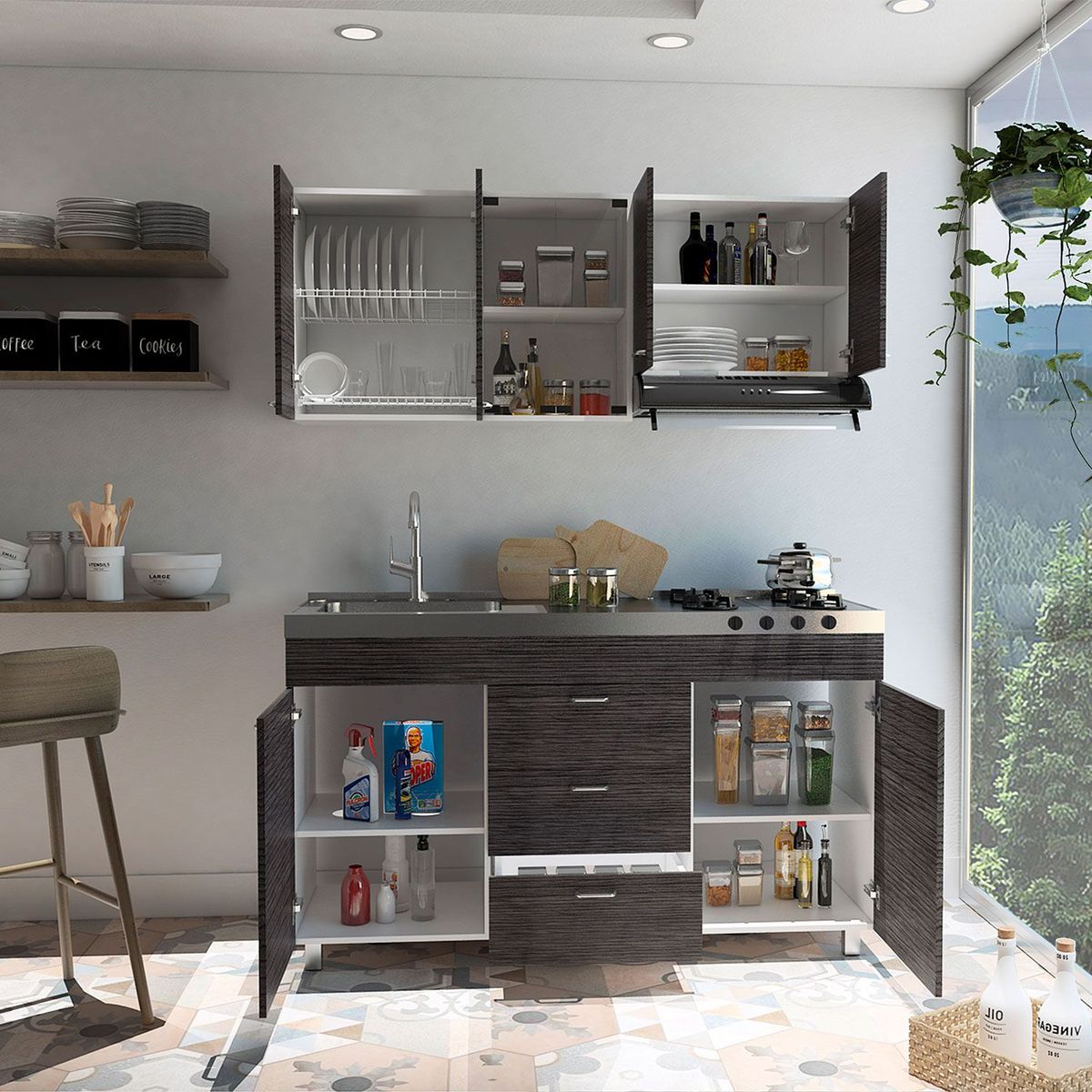 RTA MUEBLES - Cocina 150 Cm Lumina Blanco/Amaretto 2 Cajones Rta Muebles - Mueble