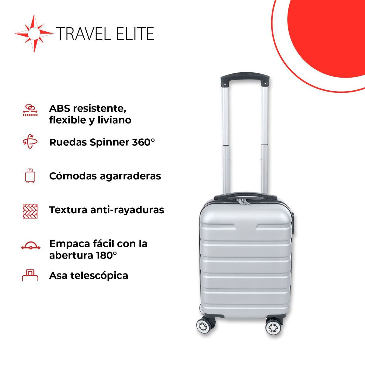  - Maleta de Viaje Travel Elite Rígida Pequeña Ruedas 360 y Candado de Combinación