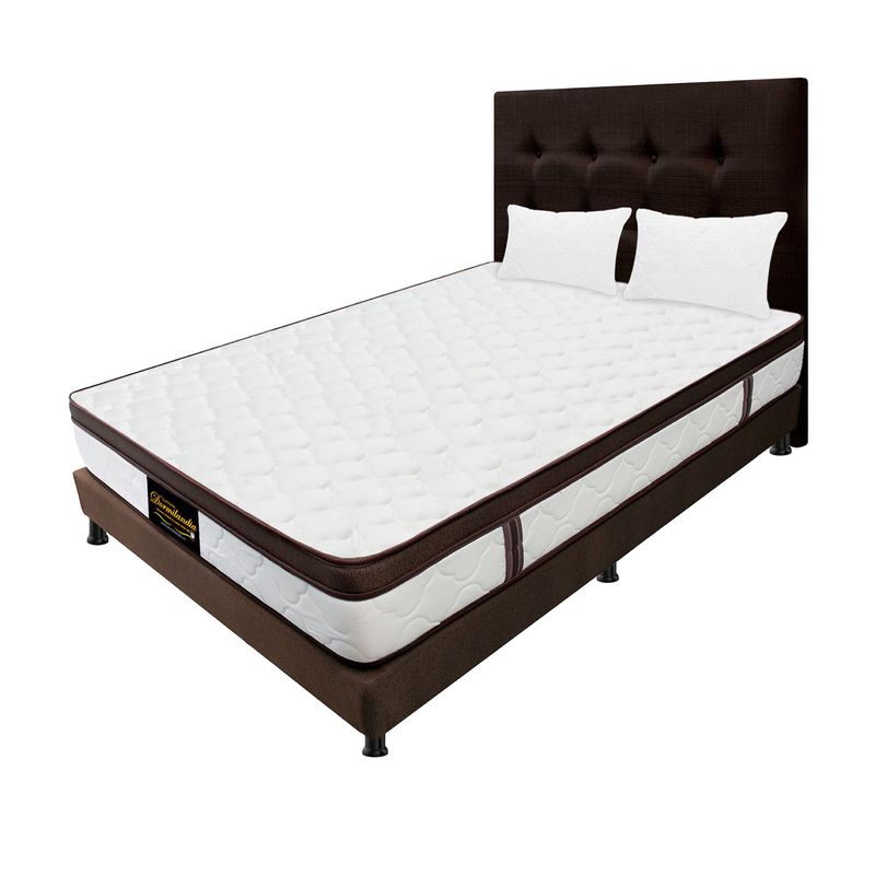 DORMILANDIA - Colchón con Base Cama cama Semidoble Firmeza Media Ortopédico Resortado con Pillow Dublín 120 x 190 cm + 2 Almohadas Dormilandia - 0% Interés a 3 Cuotas Pagando con tu CMR Banco Falabella
