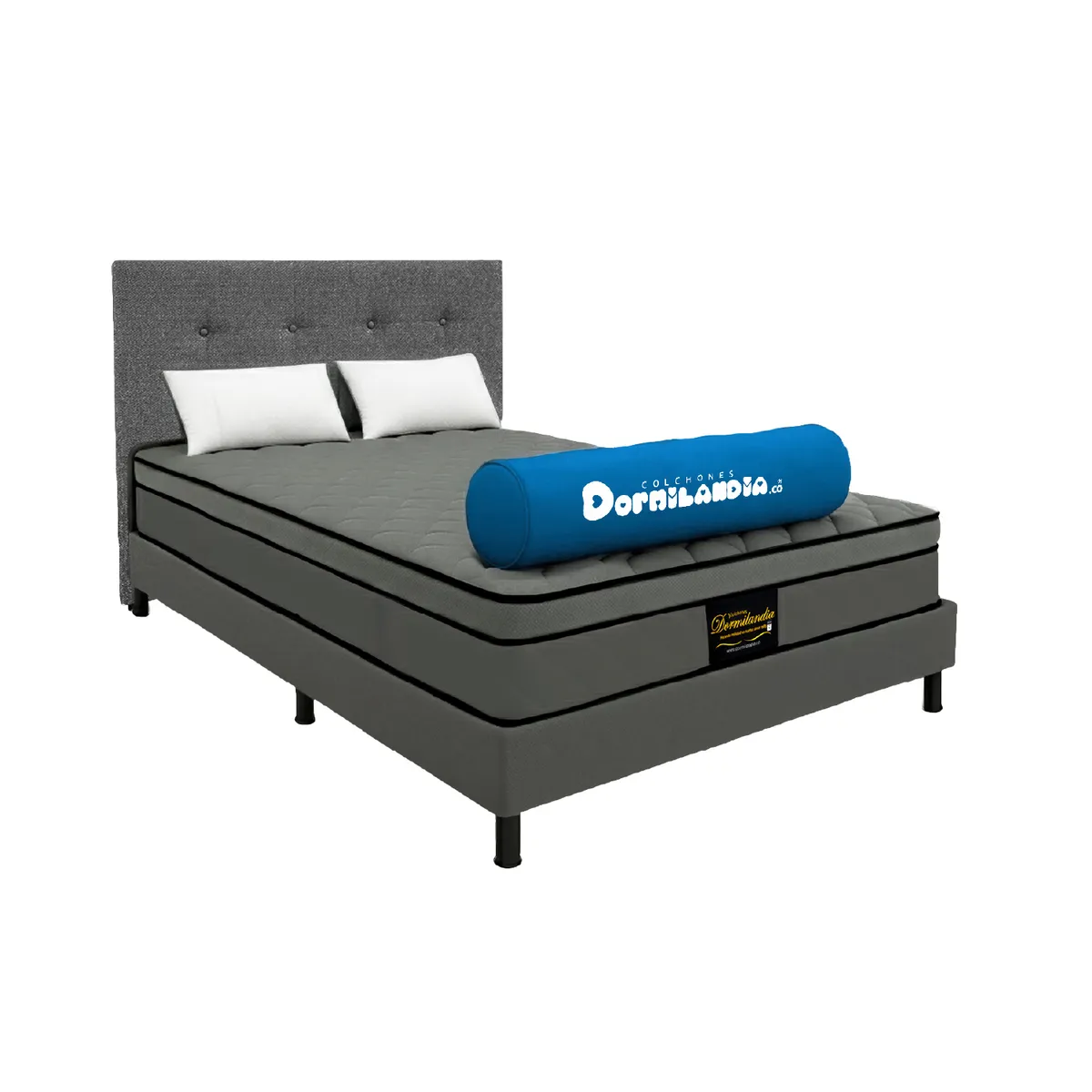 DORMILANDIA - Colchón con Base Cama cama Semidoble Firmeza Media Ortopédico Resortado con Pillow Dublín 120 x 190 cm + 2 Almohadas Dormilandia