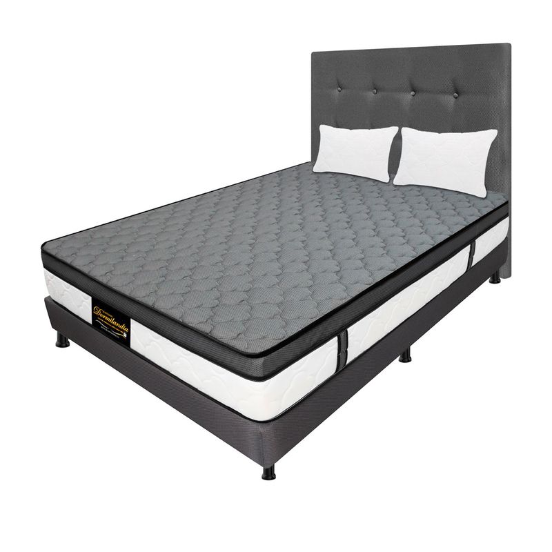 DORMILANDIA - Colchón con Base Cama cama Semidoble Firmeza Media Ortopédico Resortado con Pillow Dublín 120 x 190 cm + 2 Almohadas Dormilandia - 0% Interés a 3 Cuotas Pagando con tu CMR Banco Falabella