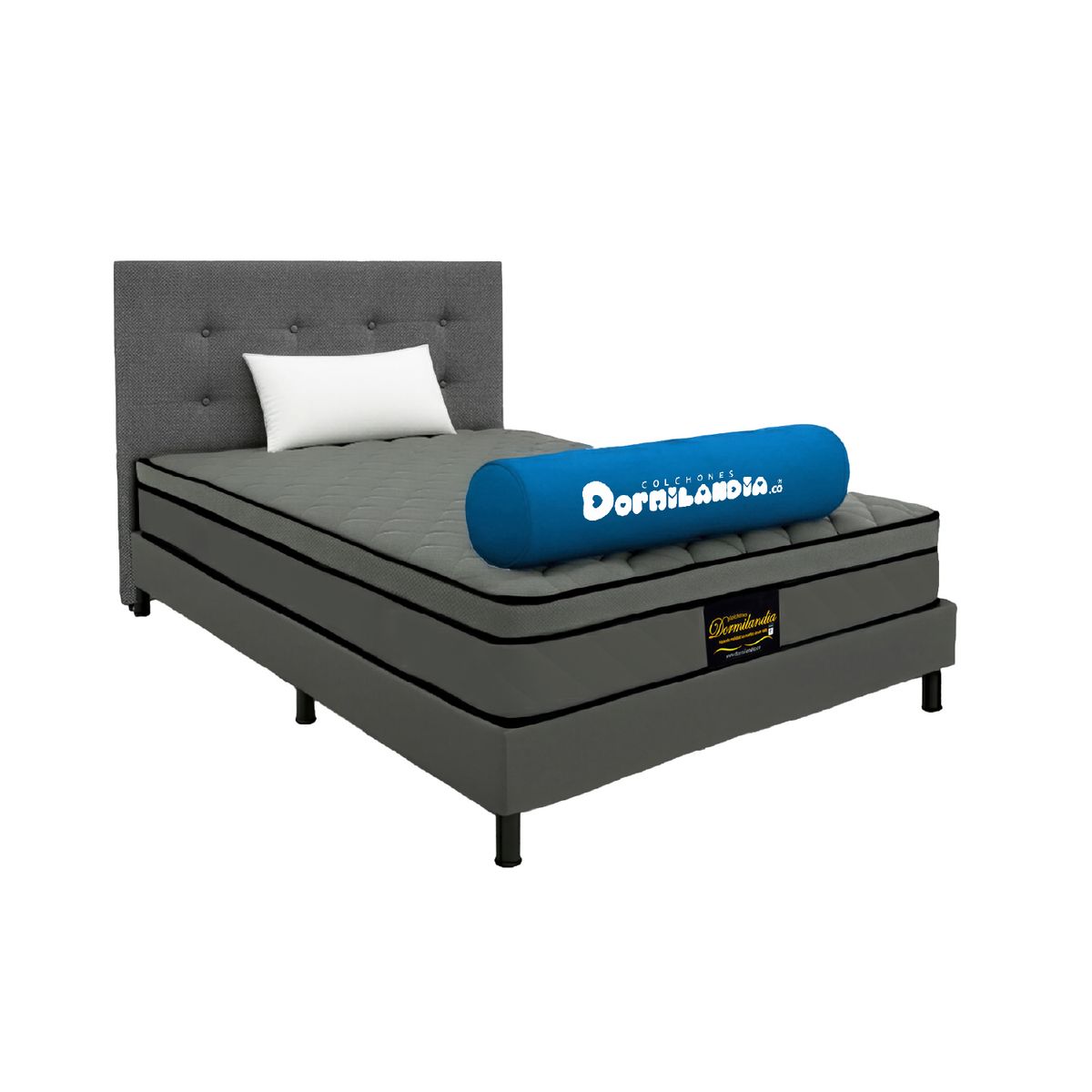 DORMILANDIA - Colchón con Base Cama cama Sencillo Firmeza Media Ortopédico Resortado con Pillow Dublín 100 x 190 cm + Almohada Dormilandia