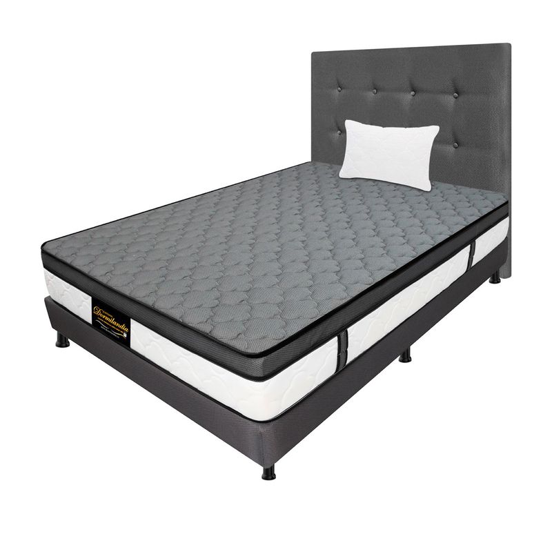 DORMILANDIA - Colchón con Base Cama cama Sencillo Firmeza Media Ortopédico Resortado con Pillow Dublín 100 x 190 cm + Almohada Dormilandia - 0% Interés a 3 Cuotas Pagando con tu CMR Banco Falabella