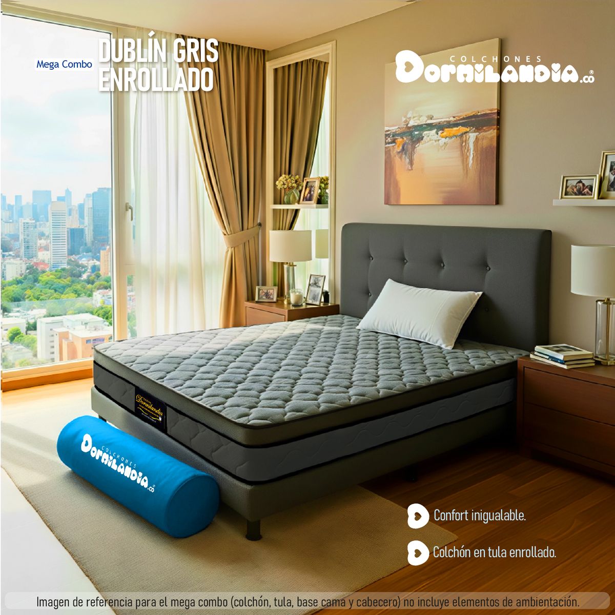 DORMILANDIA - Colchón con Base Cama cama Sencillo Firmeza Media Ortopédico Resortado con Pillow Dublín 100 x 190 cm + Almohada Dormilandia