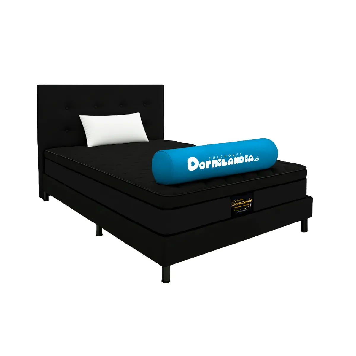 DORMILANDIA - Colchón con Base Cama cama Sencillo Firmeza Media Ortopédico Resortado con Pillow Dublín 100 x 190 cm + Almohada Dormilandia