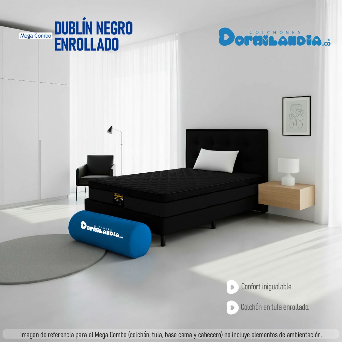 DORMILANDIA - Colchón con Base Cama cama Sencillo Firmeza Media Ortopédico Resortado con Pillow Dublín 100 x 190 cm + Almohada Dormilandia
