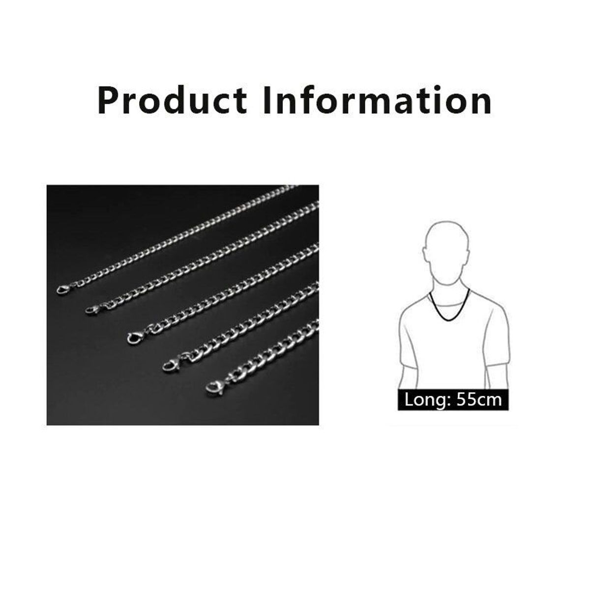 GENERICO - Cadena Cubana Eslabon Acero Inoxidable Unisex 55Cm