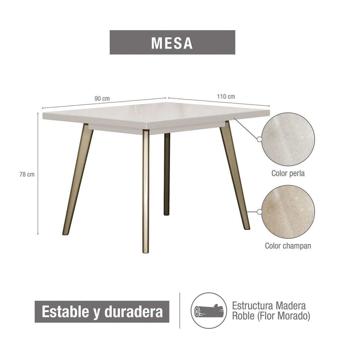 MICA - Mesa de comedor Regina 4 puestos