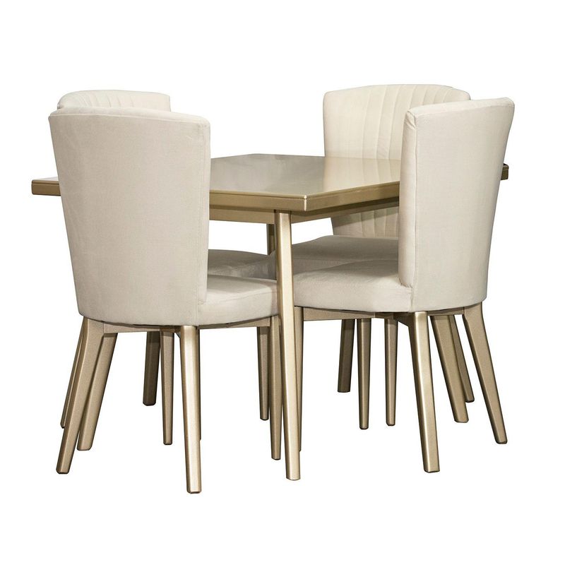 MICA - Juego de Comedor Moderno para 4 Personas Crema (Comedor + 4 Sillas) Mica