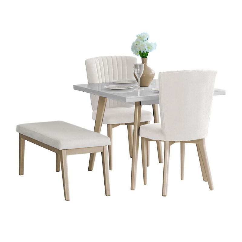 MICA - Juego de Comedor Moderno para 4 Personas Blanco (Comedor + 2 Sillas + Banco) Mica