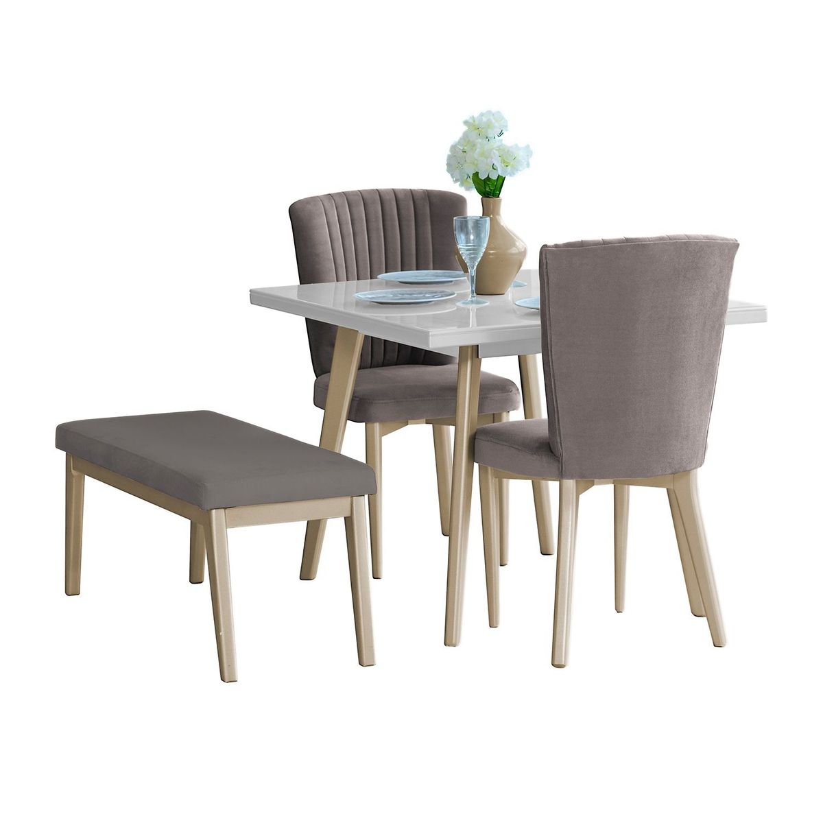 MICA - Juego de Comedor Moderno para 4 Personas Blanco (Comedor + 2 Sillas + Banco) Mica