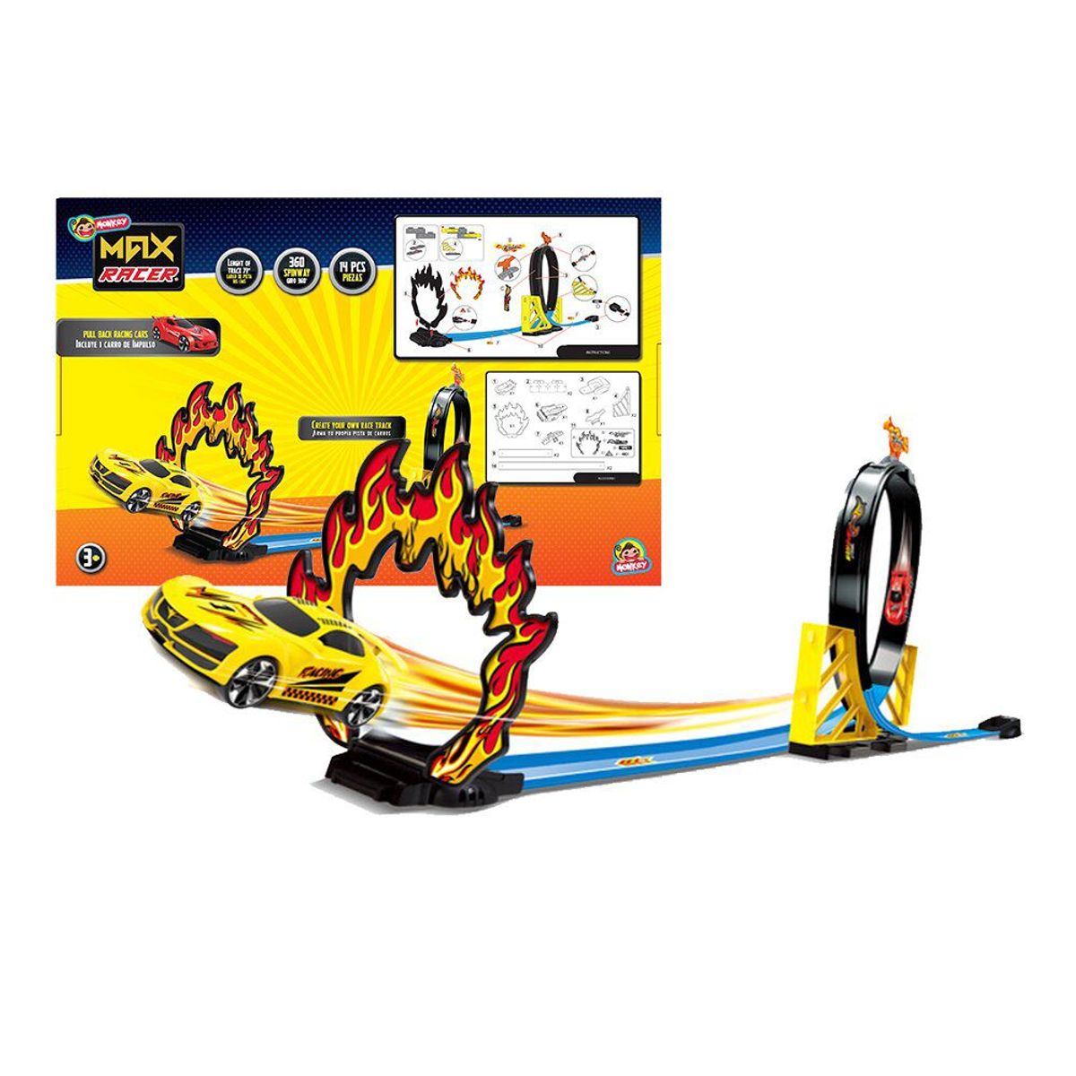 MAX RACER - Pista Max Razer Con Giro 360 Grados, Incluye Carro