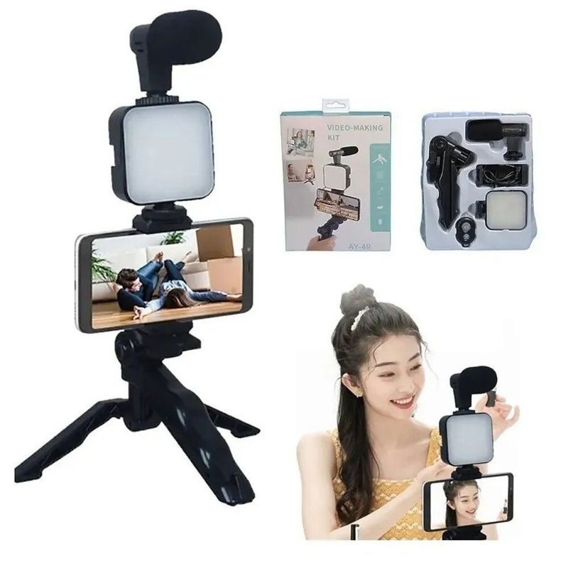 OTRAS MARCAS - Kit para Streaming Vlogs Tripode Luz Micrófon