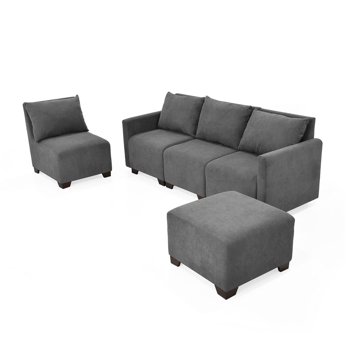 MICA - Juego de Sala Moderno en Poliéster (Sofá Modular 4 Puestos + Puff) Altea Mica
