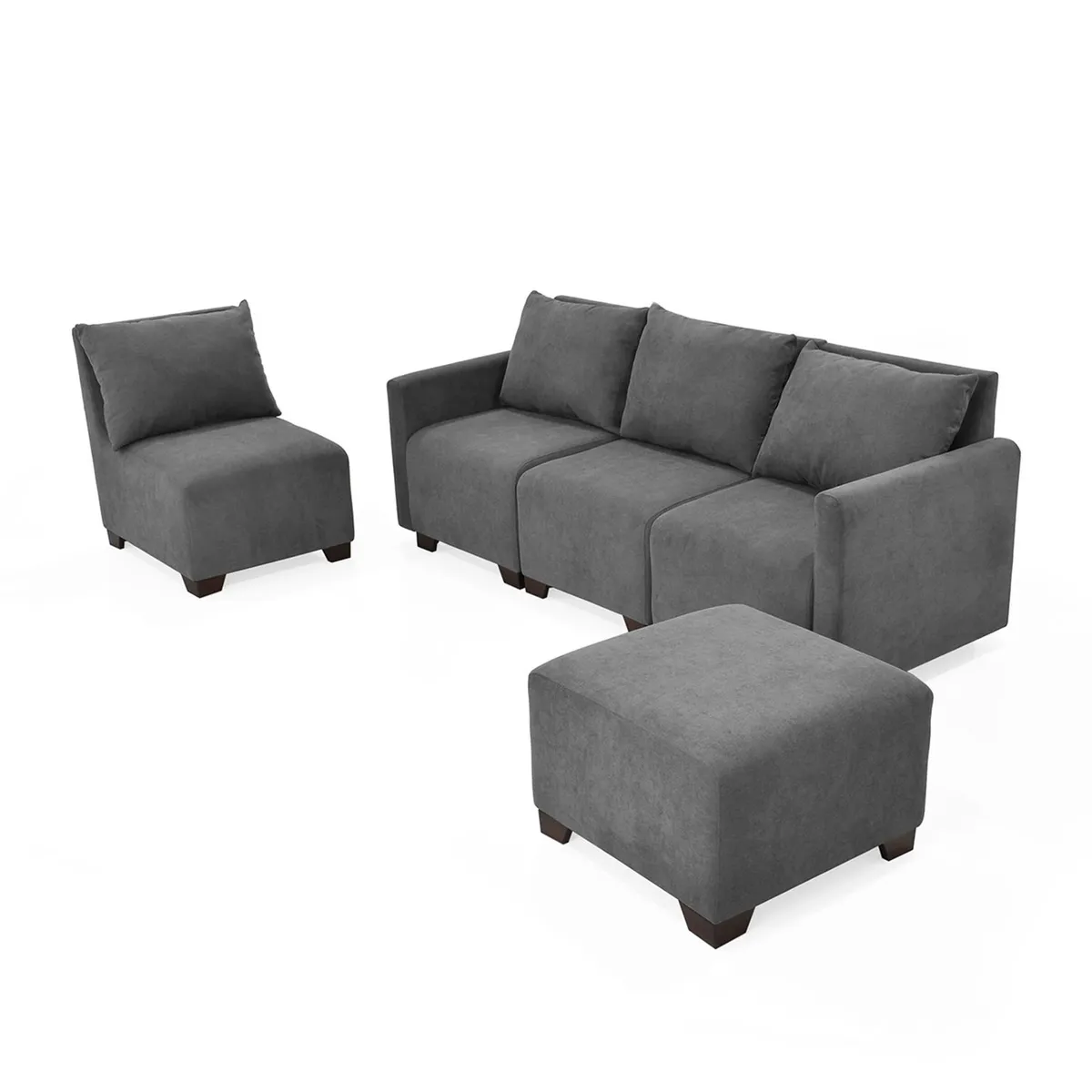 MICA - Juego de Sala Moderno en Poliéster (Sofá Modular 4 Puestos + Puff) Altea Mica