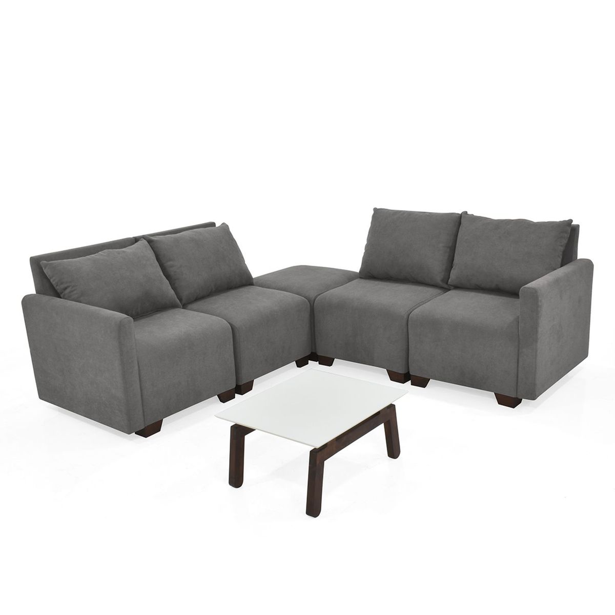 MICA - Juego de Sala Moderno en Poliéster (Sofá Modular 4 Puestos + Puff + Mesa de Centro) Altea Mica