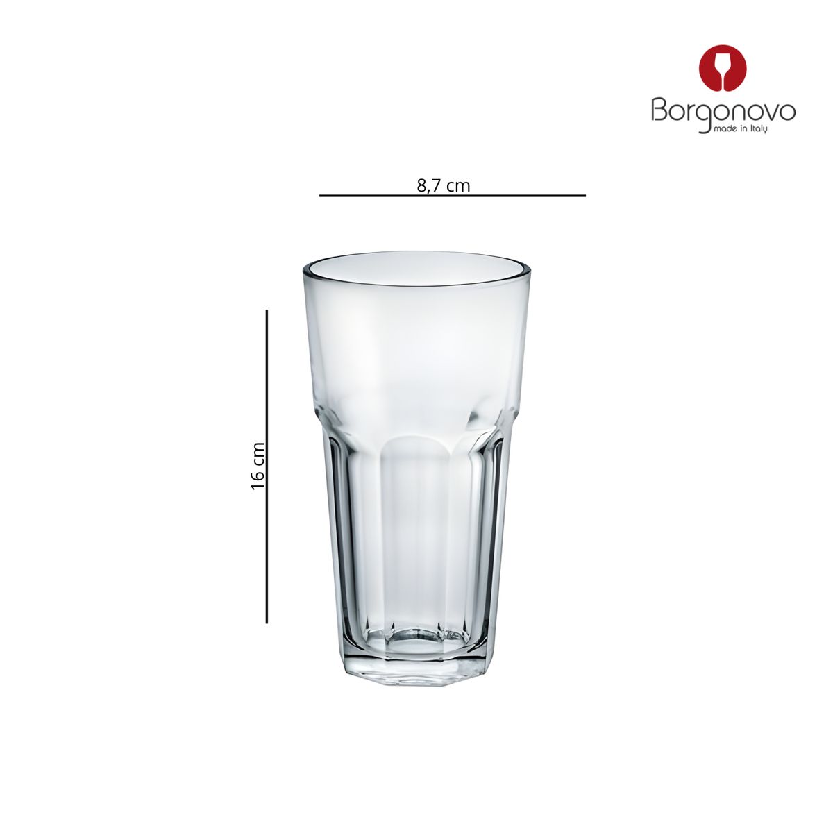 BORGONOVO - Vaso de vidrio largo Borgonovo: 6 piezas