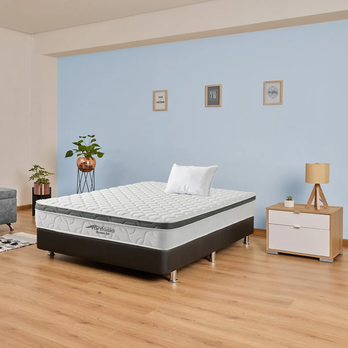 COLCHONES FANTASIA - Colchón con Base Cama Sencillo Firmeza Media Ortopédico Resortado con Pillow Dreamax One 100 x 190 cm + Almohada Colchones Fantasía