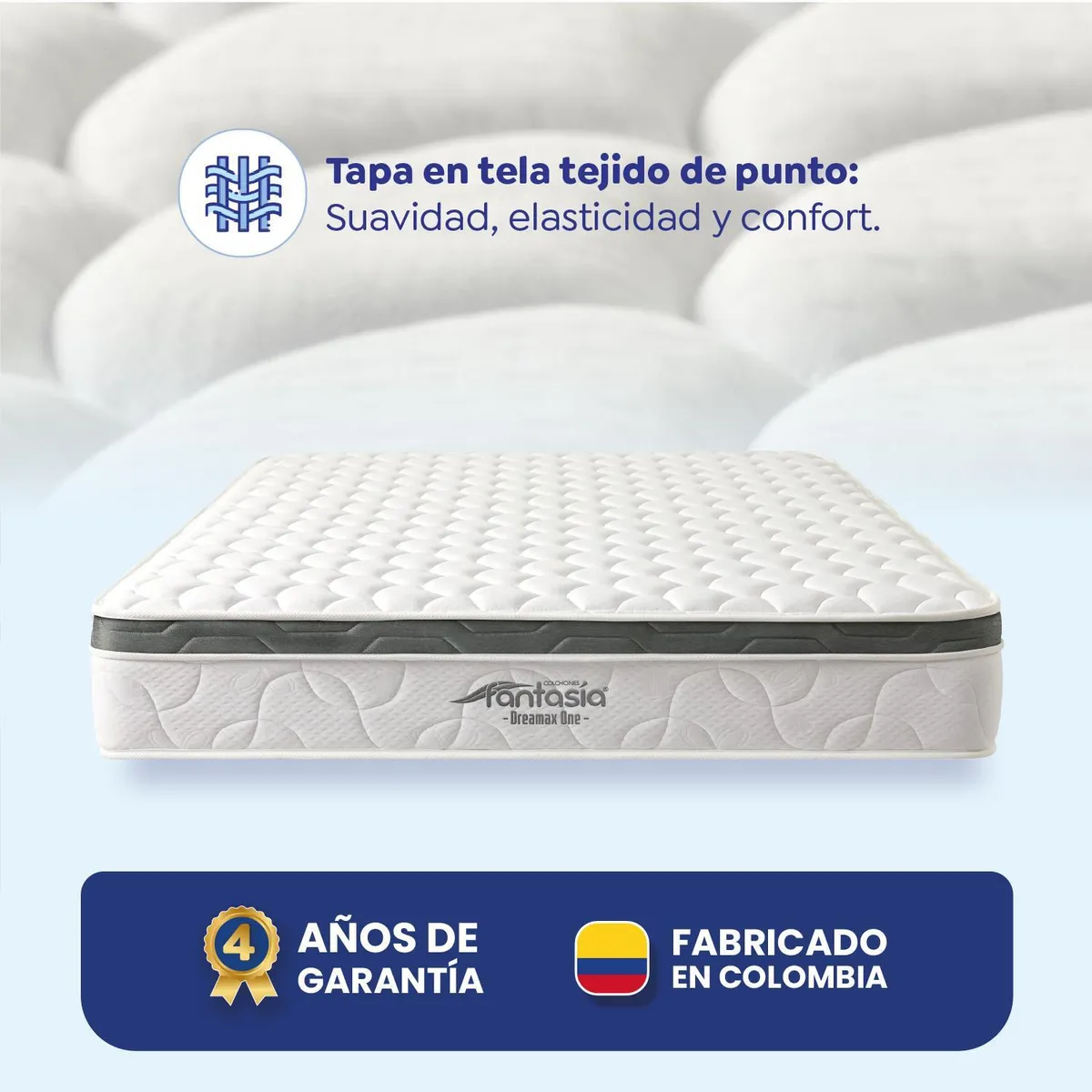 COLCHONES FANTASIA - Colchón con Base Cama Semidoble Firmeza Media Ortopédico Resortado con Pillow Dreamax One 120 x 190 cm + Almohada Colchones Fantasía