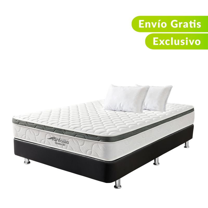 COLCHONES FANTASIA - Colchón con Base Cama Doble Firmeza Media Ortopédico Resortado con Pillow Dreamax One 140 x 190 cm + 2 Almohadas Colchones Fantasía