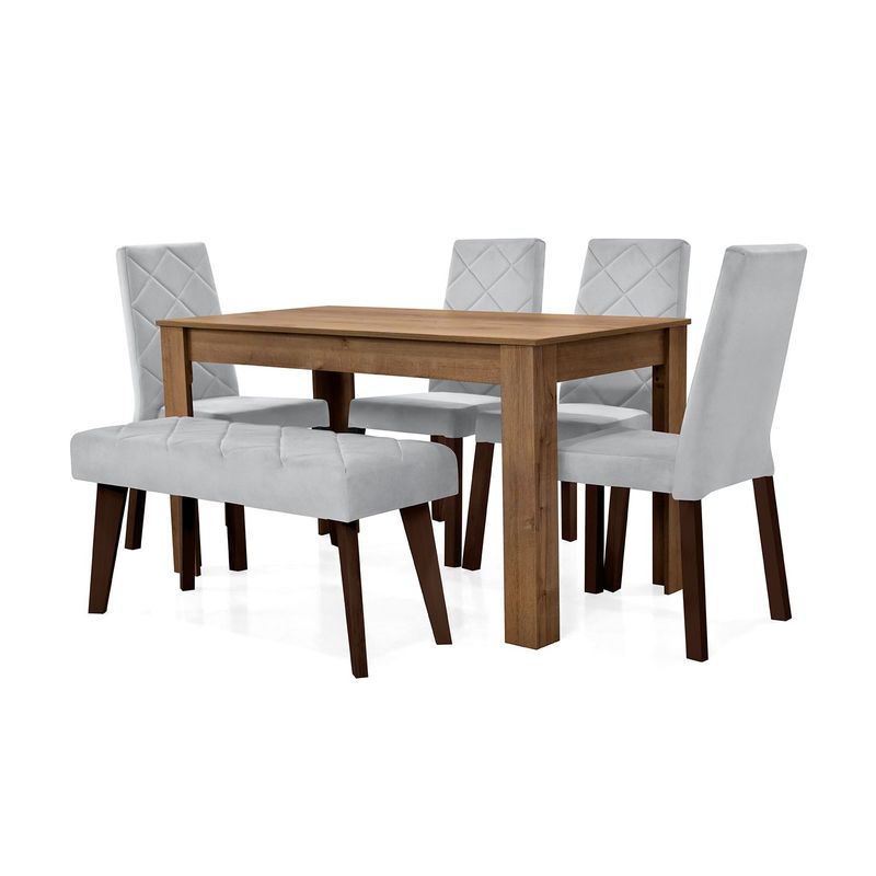 MICA - Juego de Comedor Moderno para 6 Personas Gris (Comedor + 4 Sillas + Banca) Mica