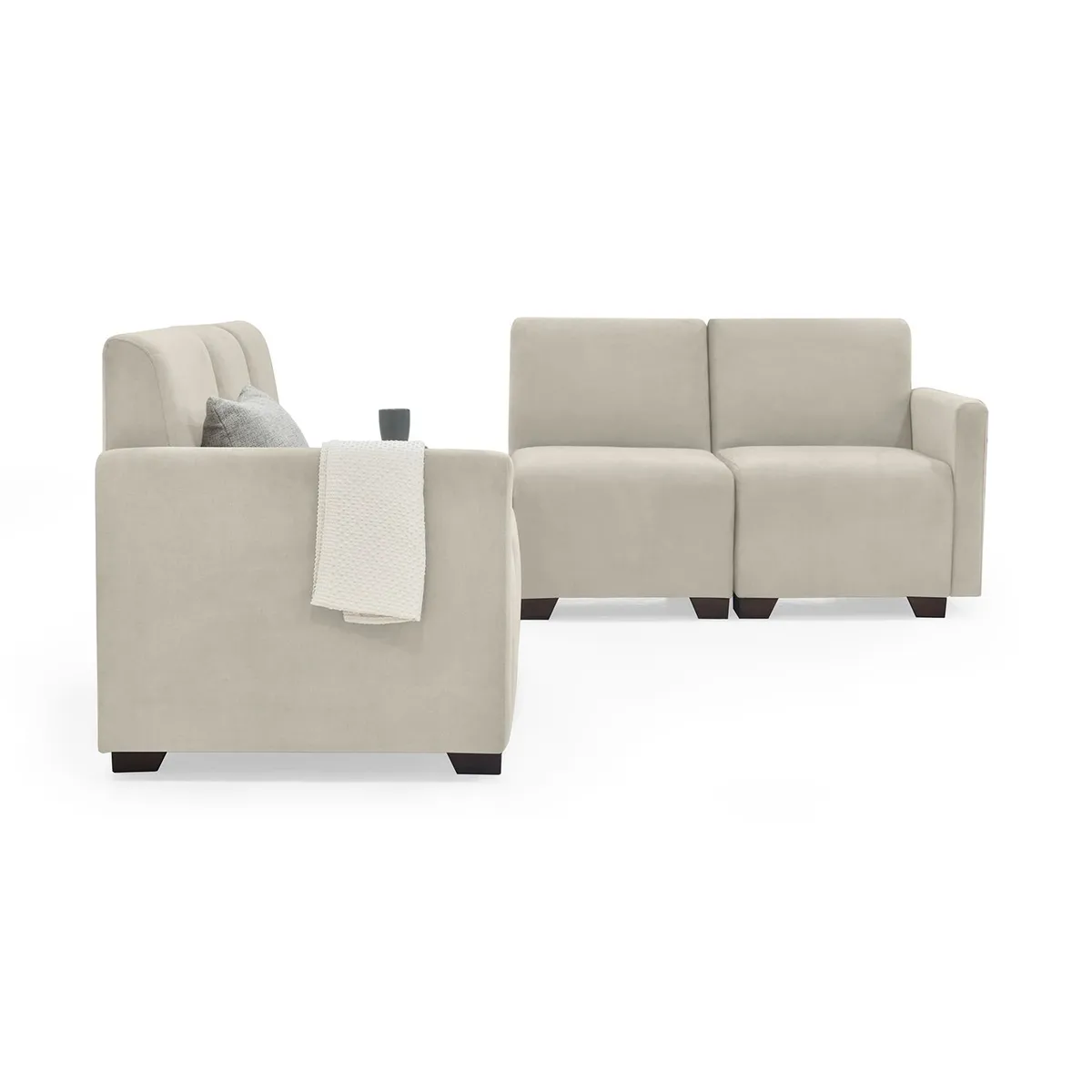 MICA - Juego de Sala Moderno en Poliéster (Sofá Modular + 2 Poltronas + Puff) Bergen Mica