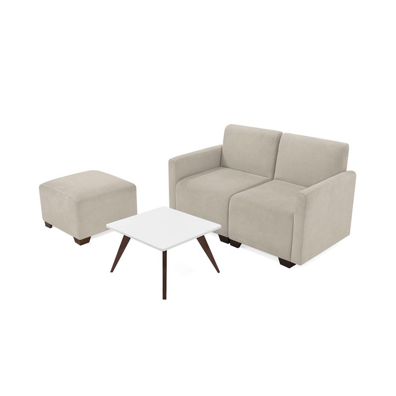 MICA - Juego de Sala Moderno en Poliéster (Sofá Modular + Puff + Mesa de Centro) Bergen Tan Mica