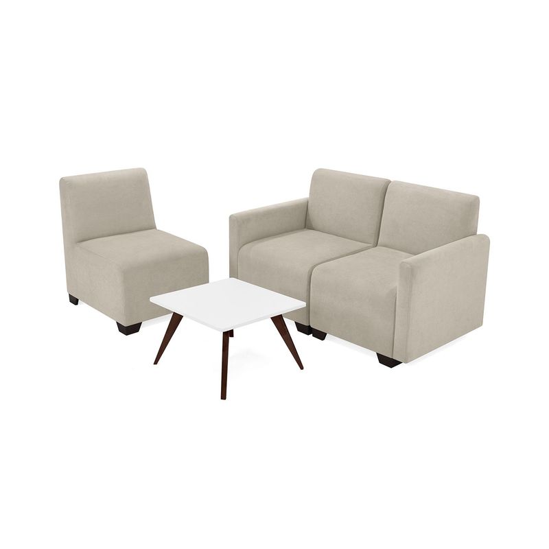 MICA - Juego de Sala Moderno en Poliéster (Sofá Modular + Poltrona + Mesa de Centro) Bergen Tan Mica
