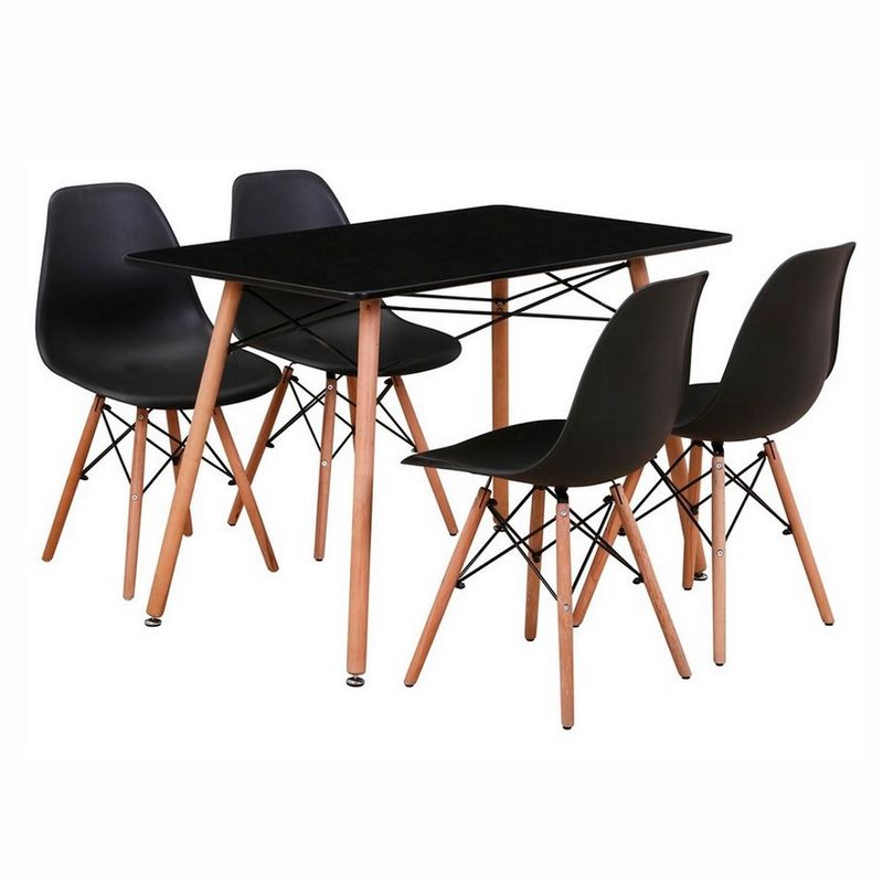 INVAL - Juego de Comedor Moderno para 4 Personas Negro (Comedor + 4 Sillas) Inval
