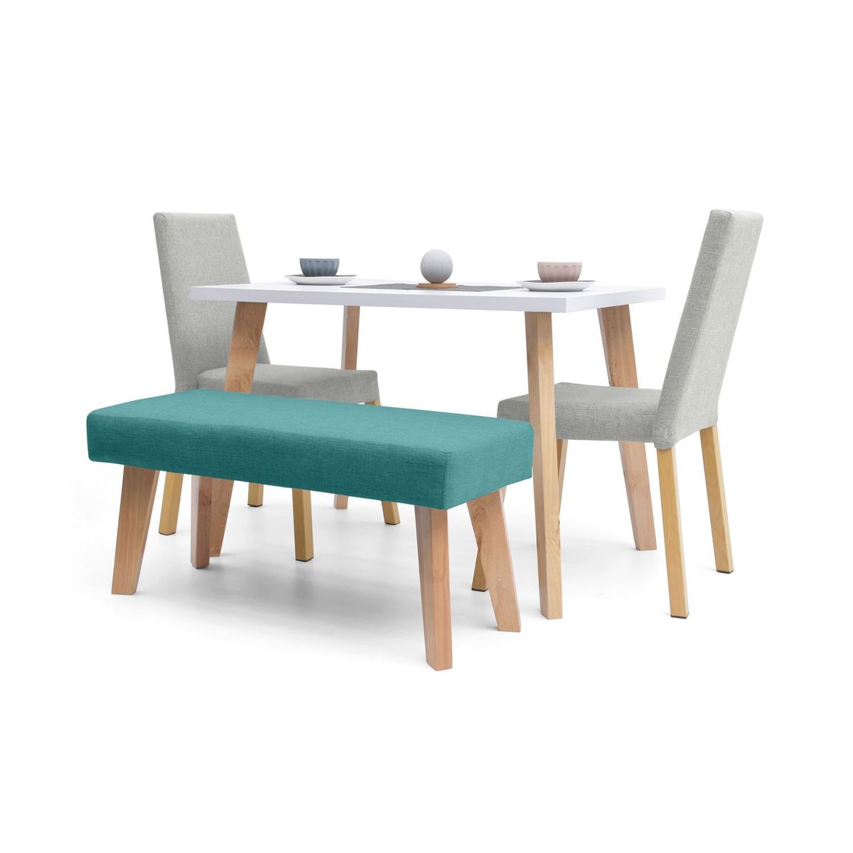 MICA - Juego de Comedor Moderno para 4 Personas Gris (Comedor + 2 Sillas + Banco) Mica