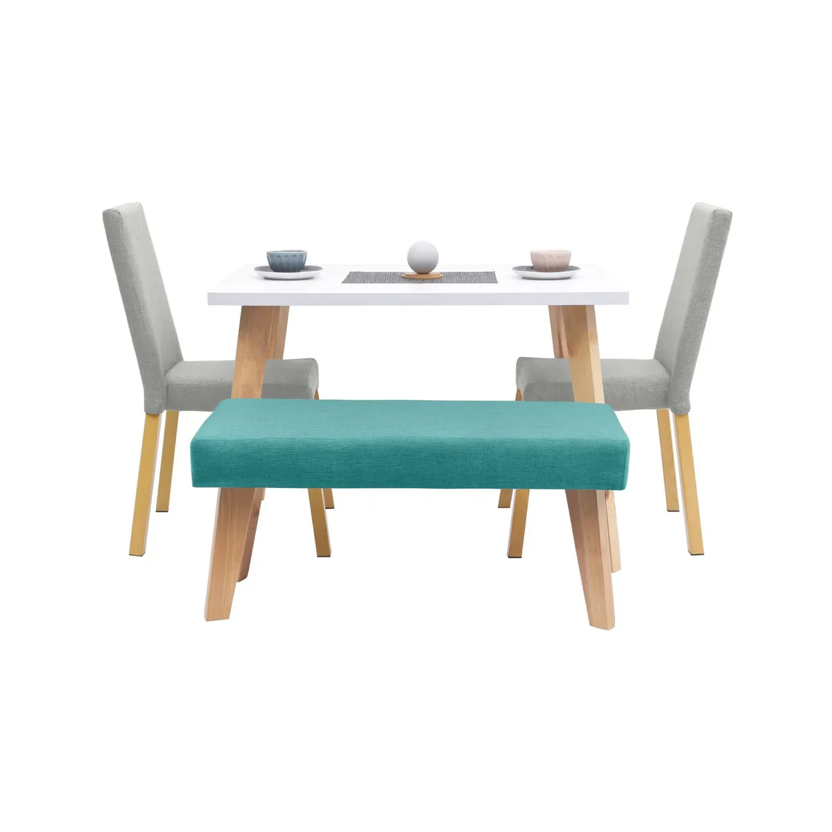 MICA - Juego de Comedor Moderno para 4 Personas Gris (Comedor + 2 Sillas + Banco) Mica