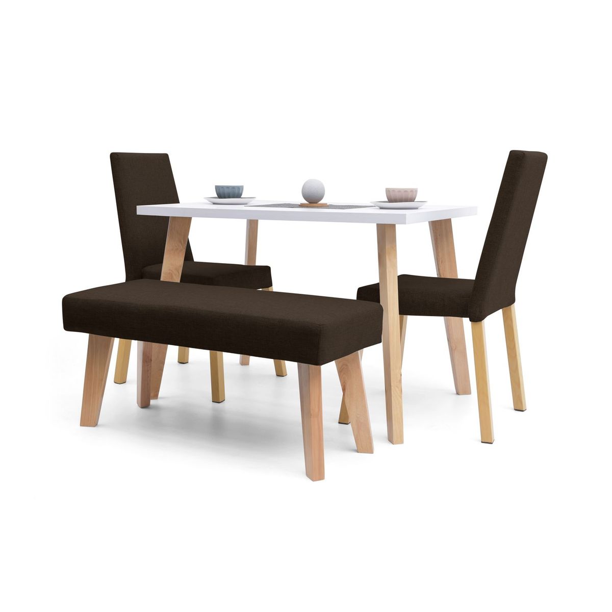 MICA - Juego de Comedor Moderno para 4 Personas Gris (Comedor + 2 Sillas + Banco) Mica