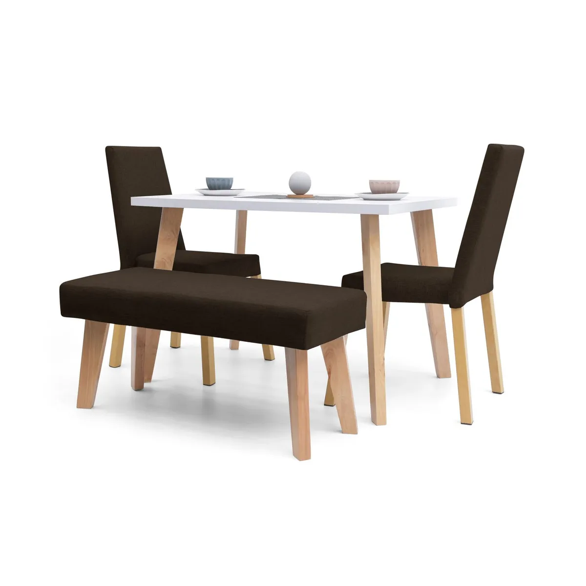 MICA - Juego de Comedor Moderno para 4 Personas Gris (Comedor + 2 Sillas + Banco) Mica