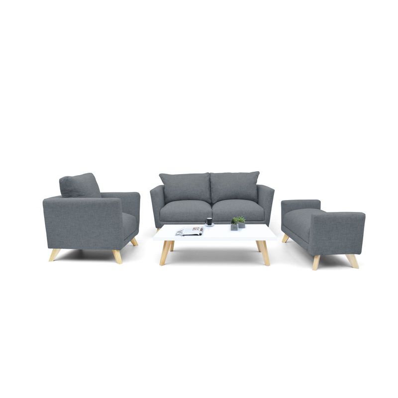 MICA - Juego de Sala Moderno en Tela (Sofá + Poltrona + Puff + Mesa de Centro) Túnez Mica