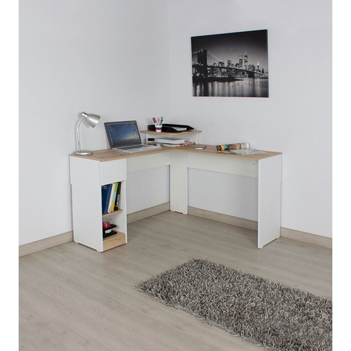 MADERKIT - Escritorio en l color duna-blanco  m01326el-dubl