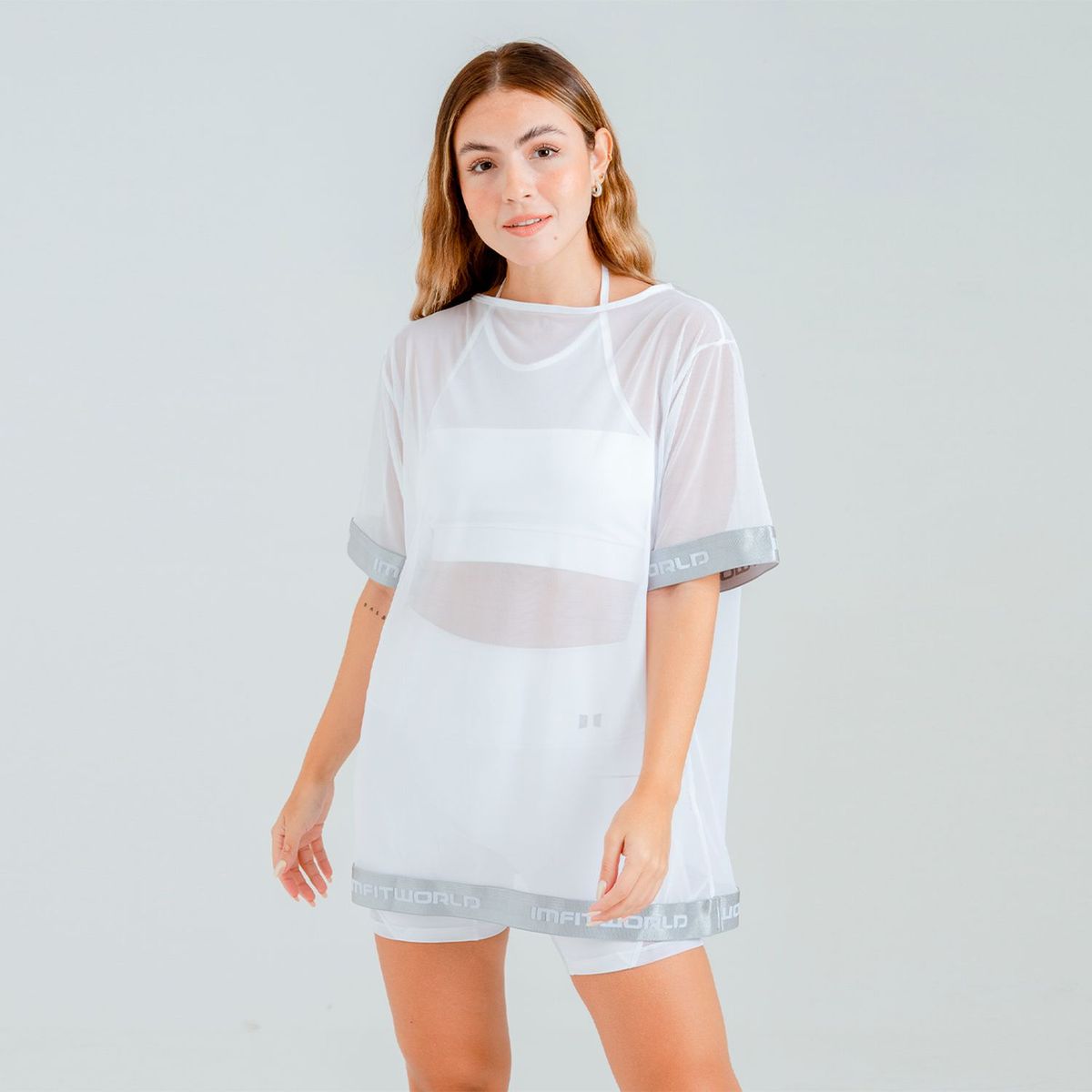  - Camiseta en Malla  deportiva Para Training o Playa Imfitworld Blanco Mujer